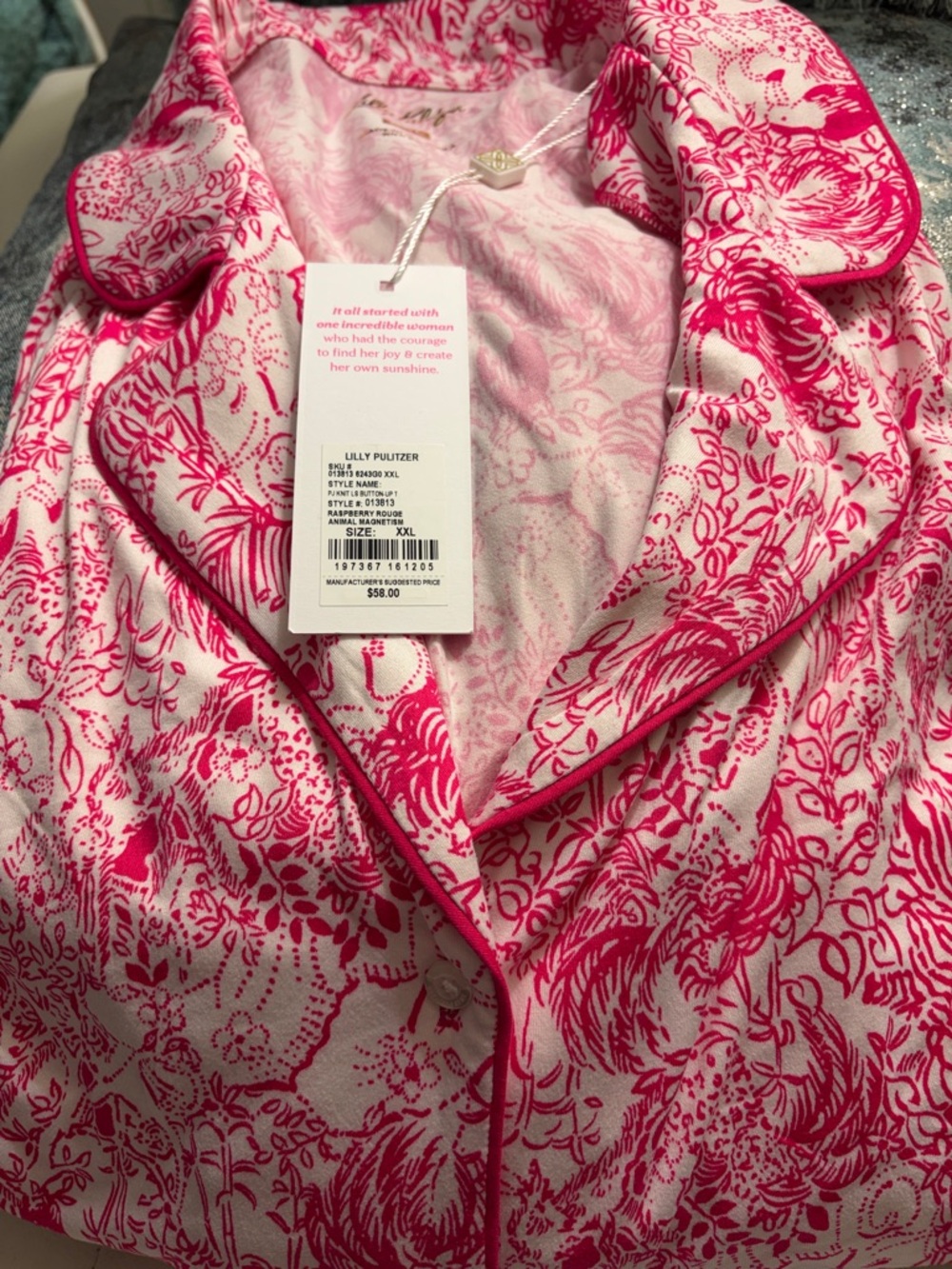 NWT Lilly Pulitzer Raspberry Rouge Animal Magnetism Pajama Top XXL - Picture 4 of 8